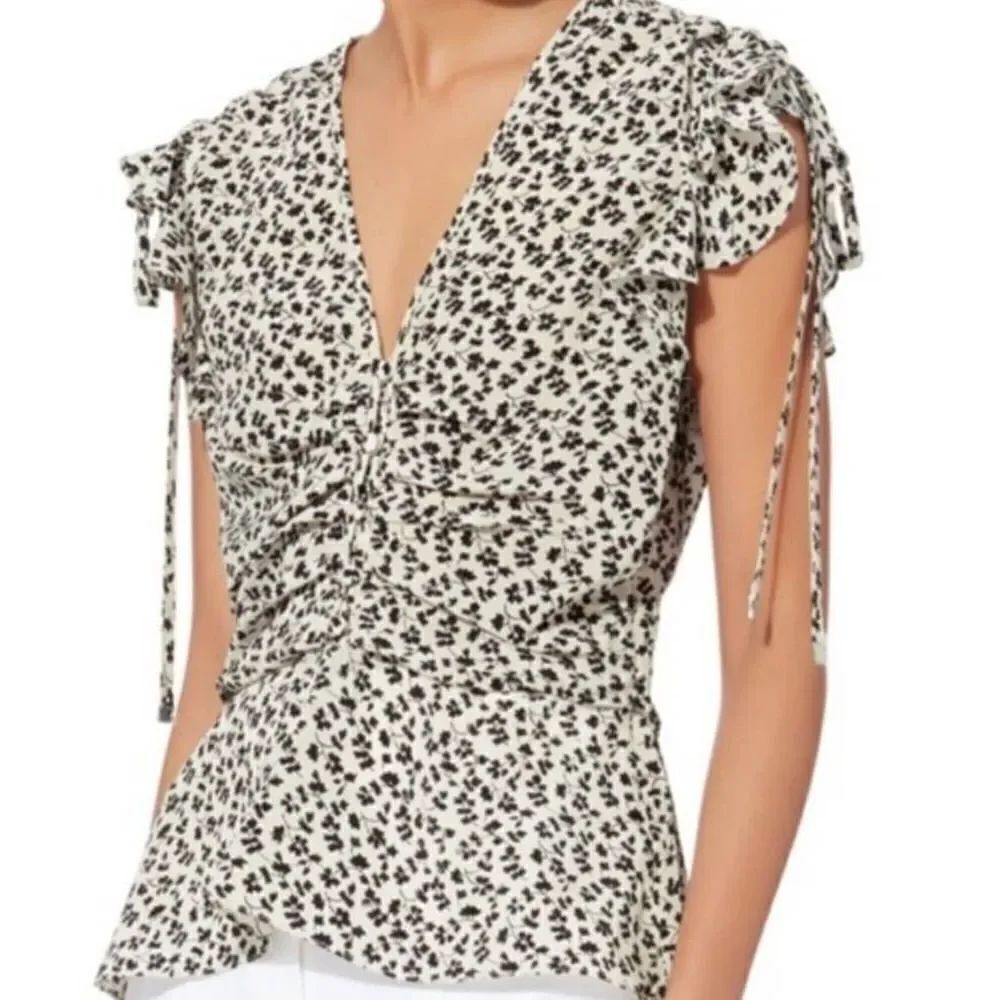 Veronica Beard Costa Sleeveless black&white floral silk blouse sz 4